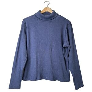 Vtg Jason Maxwell Women’s Ribbed Knit Blue Turtleneck Cozy Cowl Sweater XL